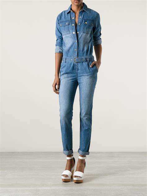 michael kors rompers and jumpsuits|Michael Kors belted denim jumpsuit.